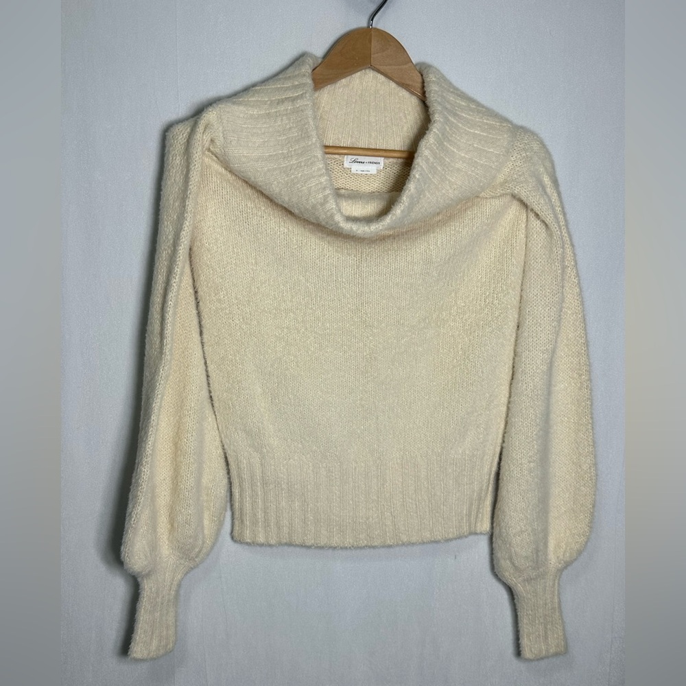 Lovers +‎ Friends Ivory Cowl Neck Balloon Sleeve Knit Sweater XS Cream Off White